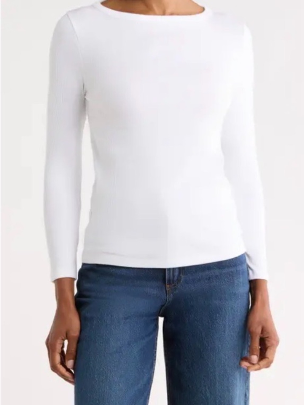 Vineyard Vines White Ribbed Long Sleeve Boatneck Top
